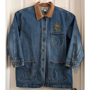 Haiks Denim  Barn Chore Jacket Women L Corduroy Collar Embroidered Scenery NICE!